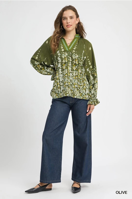 Floral Vine Top-Olive
