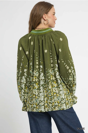 Floral Vine Top-Olive