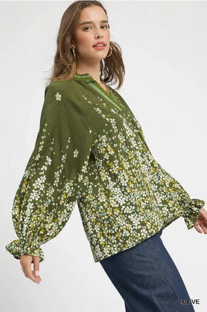Floral Vine Top-Olive