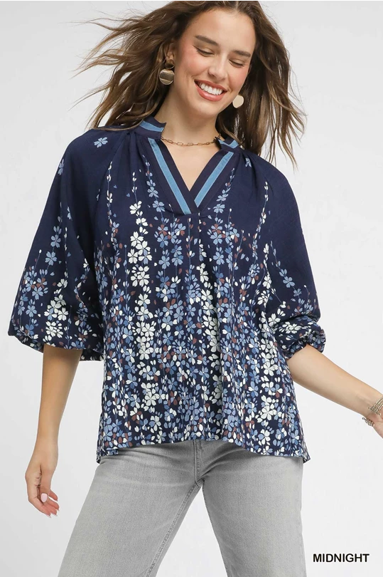 Floral Vine Top-Midnight