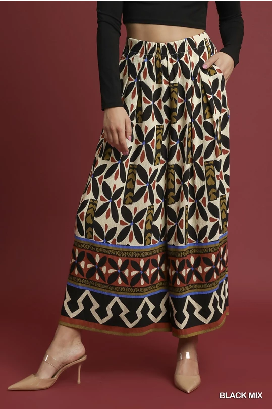 Block Print Pants-Black
