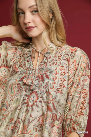 Floral Paisley Top-Brown
