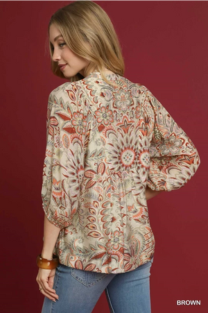 Floral Paisley Top-Brown