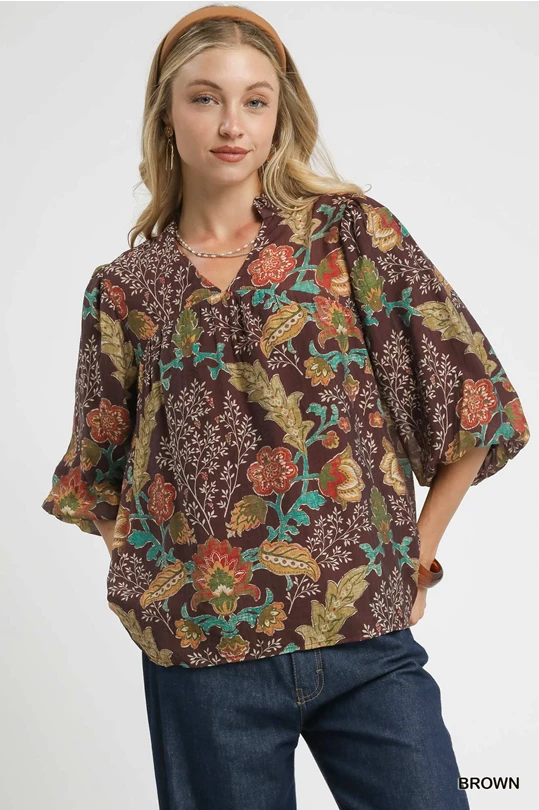 Floral Boho Top-Brown