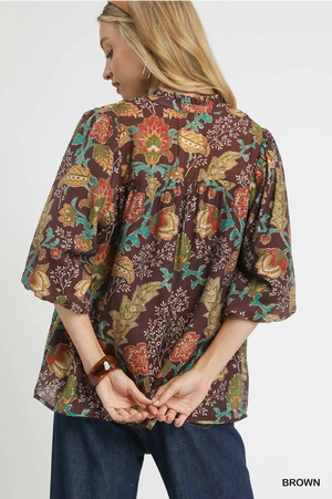 Floral Boho Top-Brown
