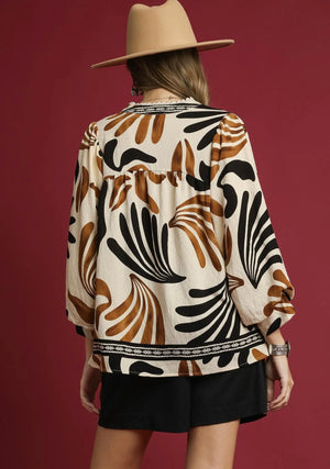 Boho Leaf Blouse-Taupe