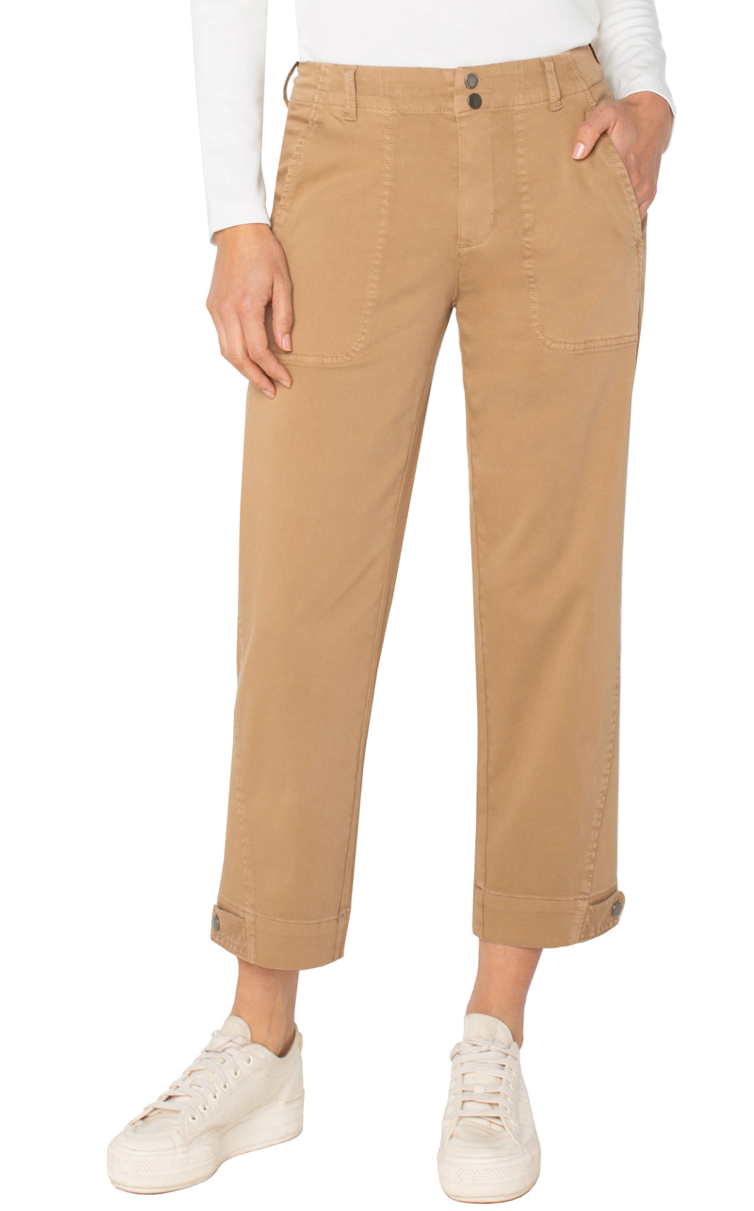 Liverpool-Utility Crop W/Tab Hem-Camel