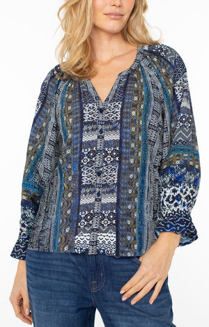 Liverpool-3/4 Woven Button Front-Blue