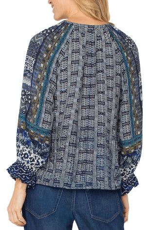 Liverpool-3/4 Woven Button Front-Blue