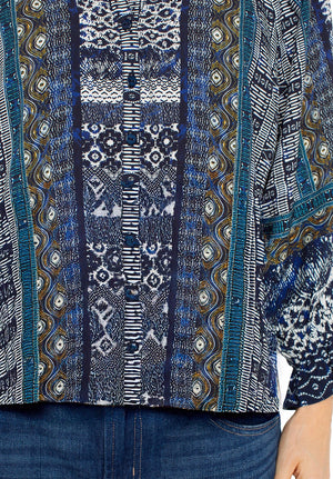 Liverpool-3/4 Woven Button Front-Blue