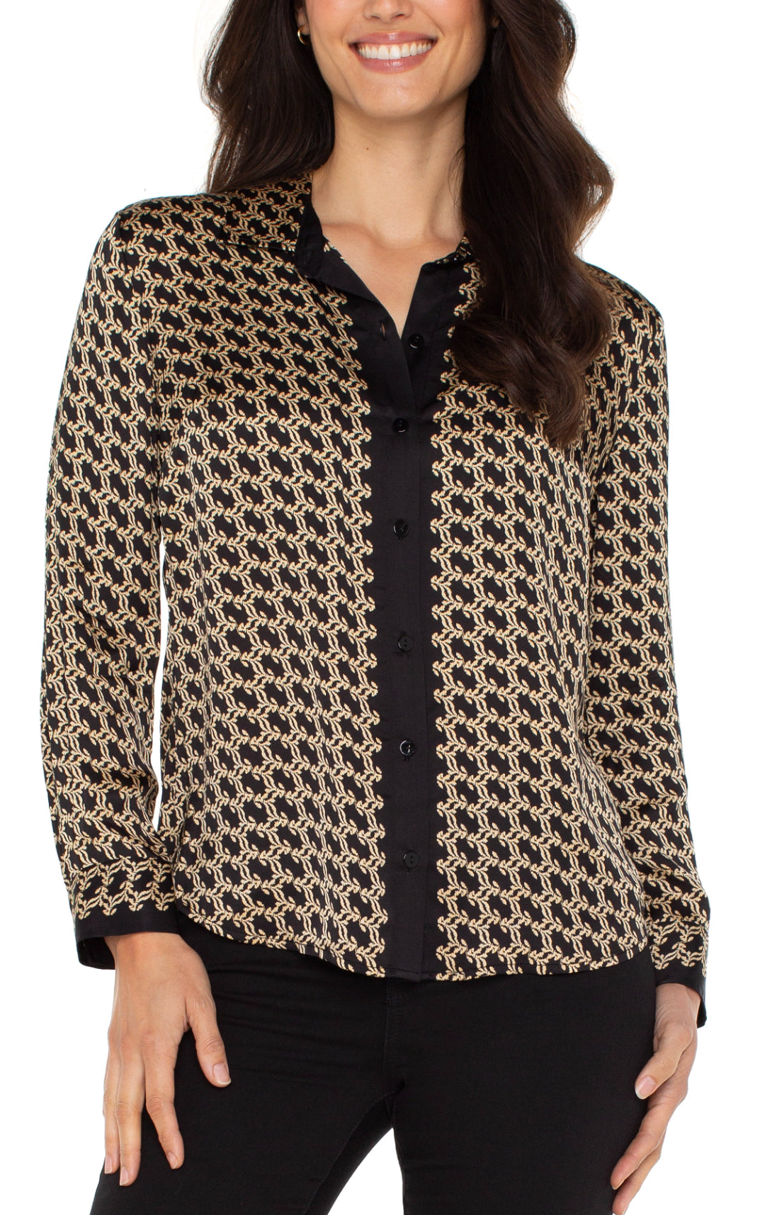 Liverpool-Woven Button Front-Black & Gold