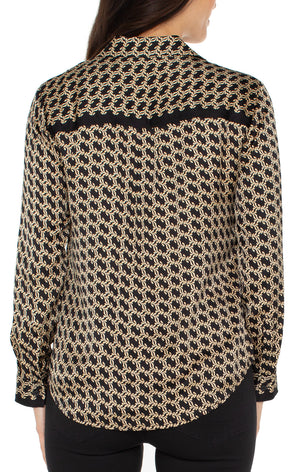 Liverpool-Woven Button Front-Black & Gold