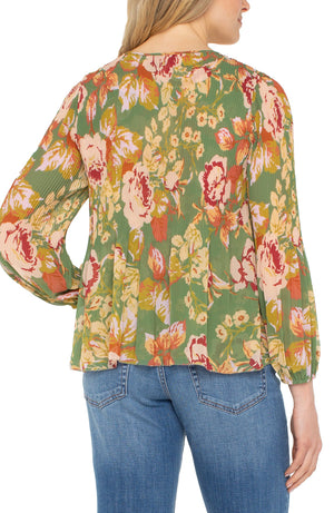 Liverpool-V-Neck Pleated-Green Multi