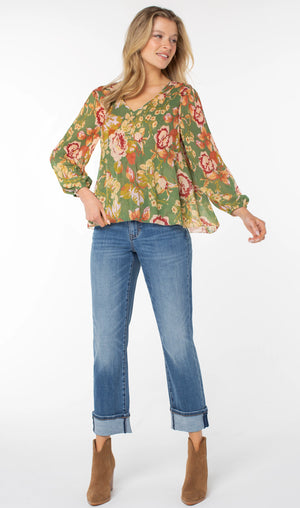 Liverpool-V-Neck Pleated-Green Multi