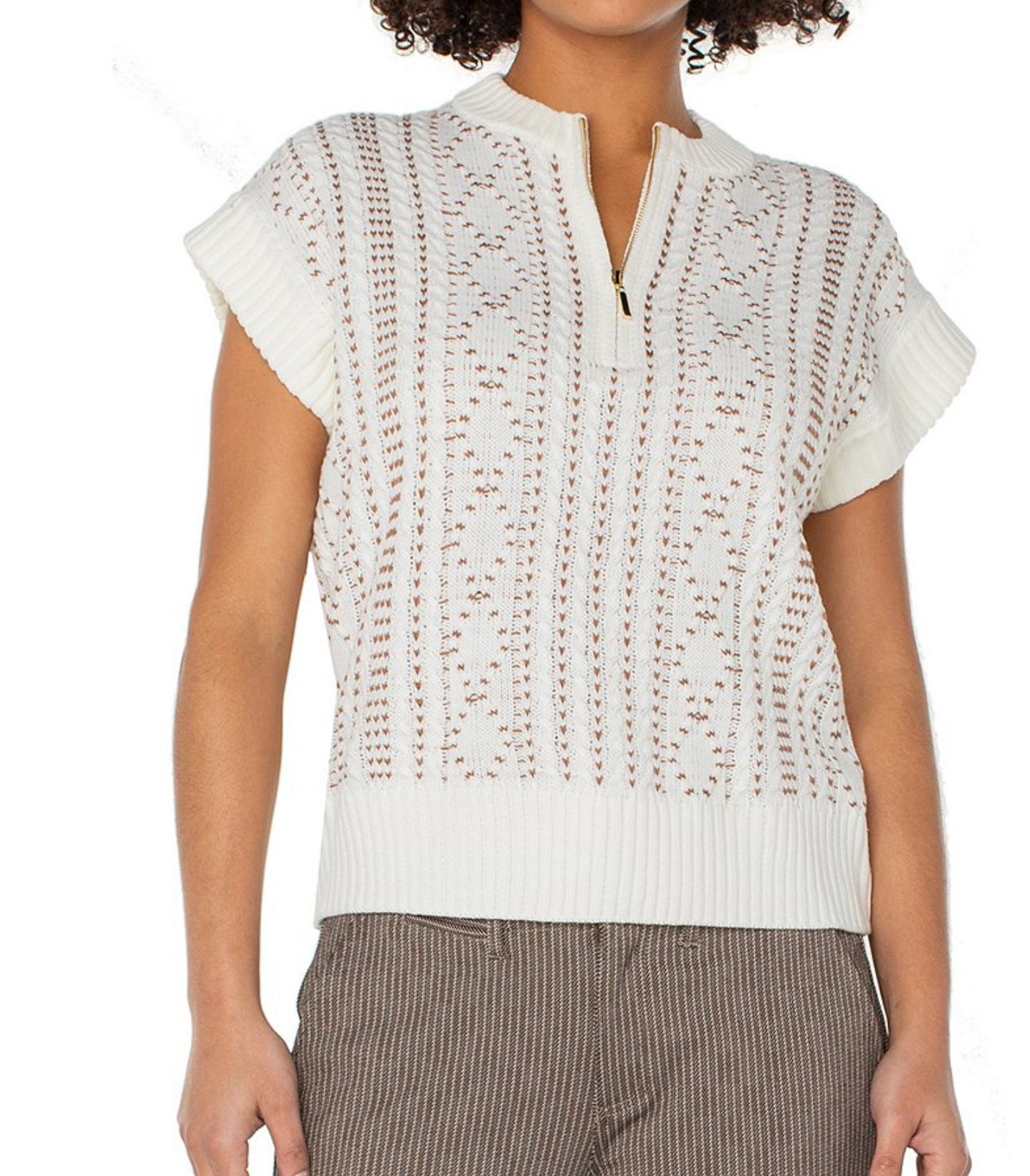 Liverpool-Cap Sleeve Dolman 1/2 Zip-Cream