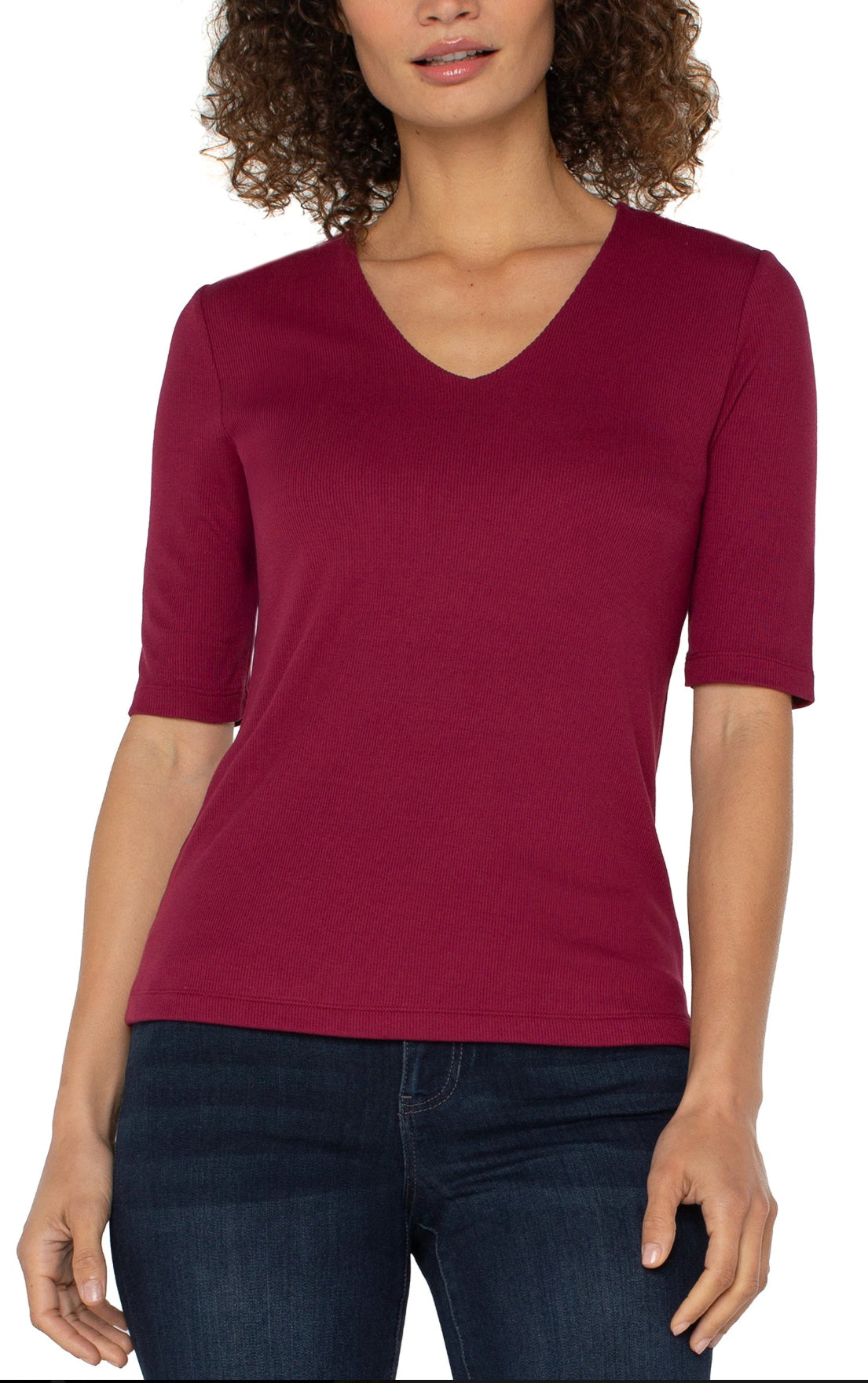 Liverpool 1/2 Sleeve Knit Top-Cherry