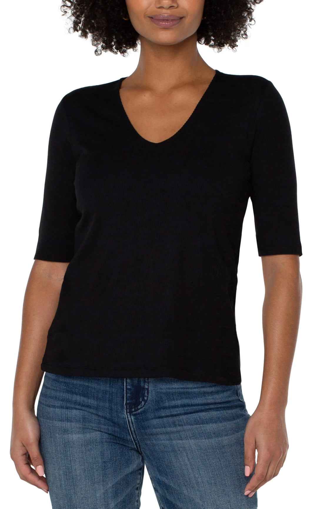 Liverpool-1/2 Sleeve Knit Top-Black