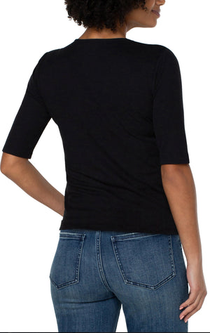 Liverpool-1/2 Sleeve Knit Top-Black