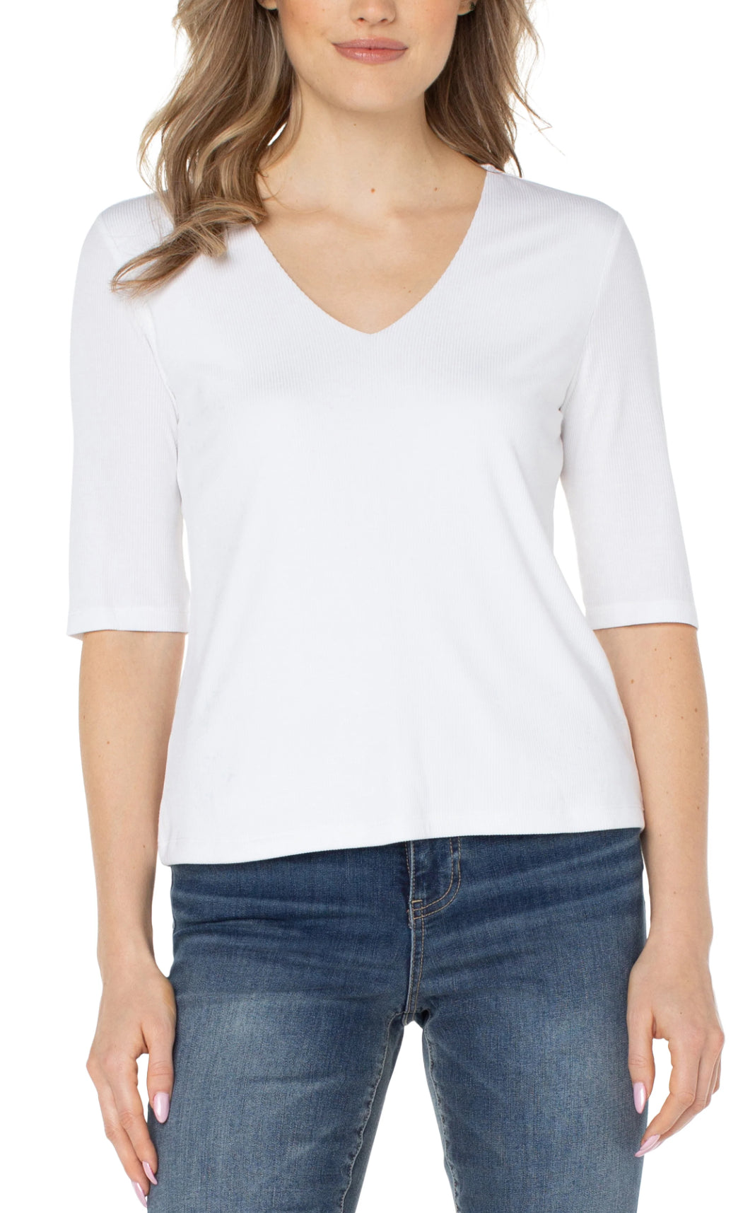 Liverpool-1/2 Sleeve Knit Top-Cream
