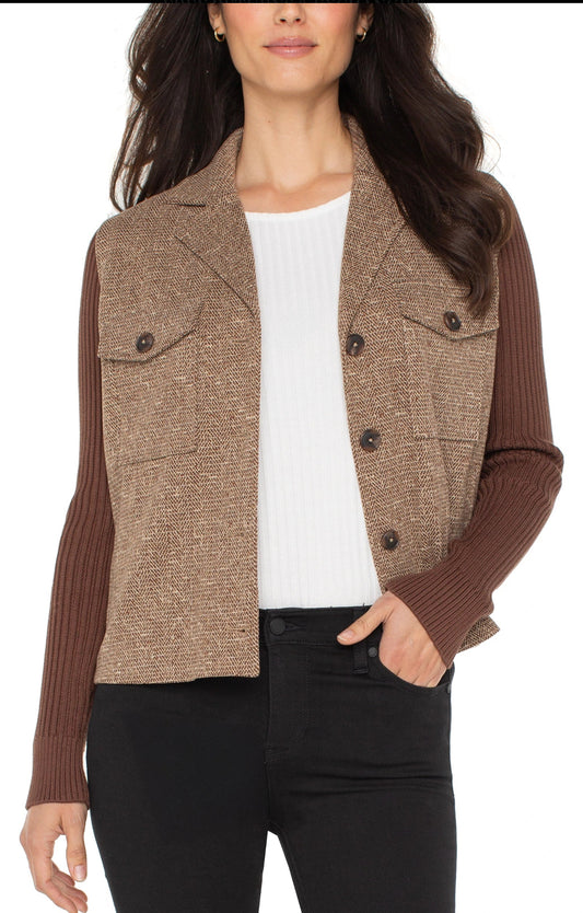 Liverpool-Shacket w/Sweater Sleeves/Chocolate