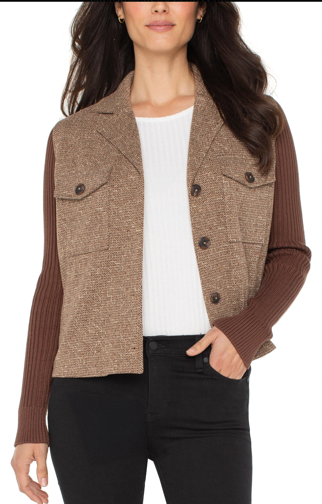 Liverpool-Shacket w/Sweater Sleeves/Chocolate