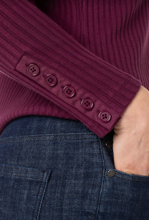 Liverpool-Mock Neck Knit Top W/Button-Wine