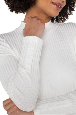 Liverpool-Mock Neck Knit Top W/Button-White