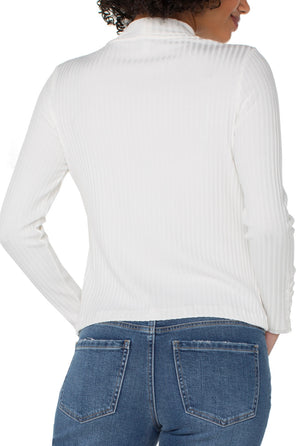 Liverpool-Mock Neck Knit Top W/Button-White