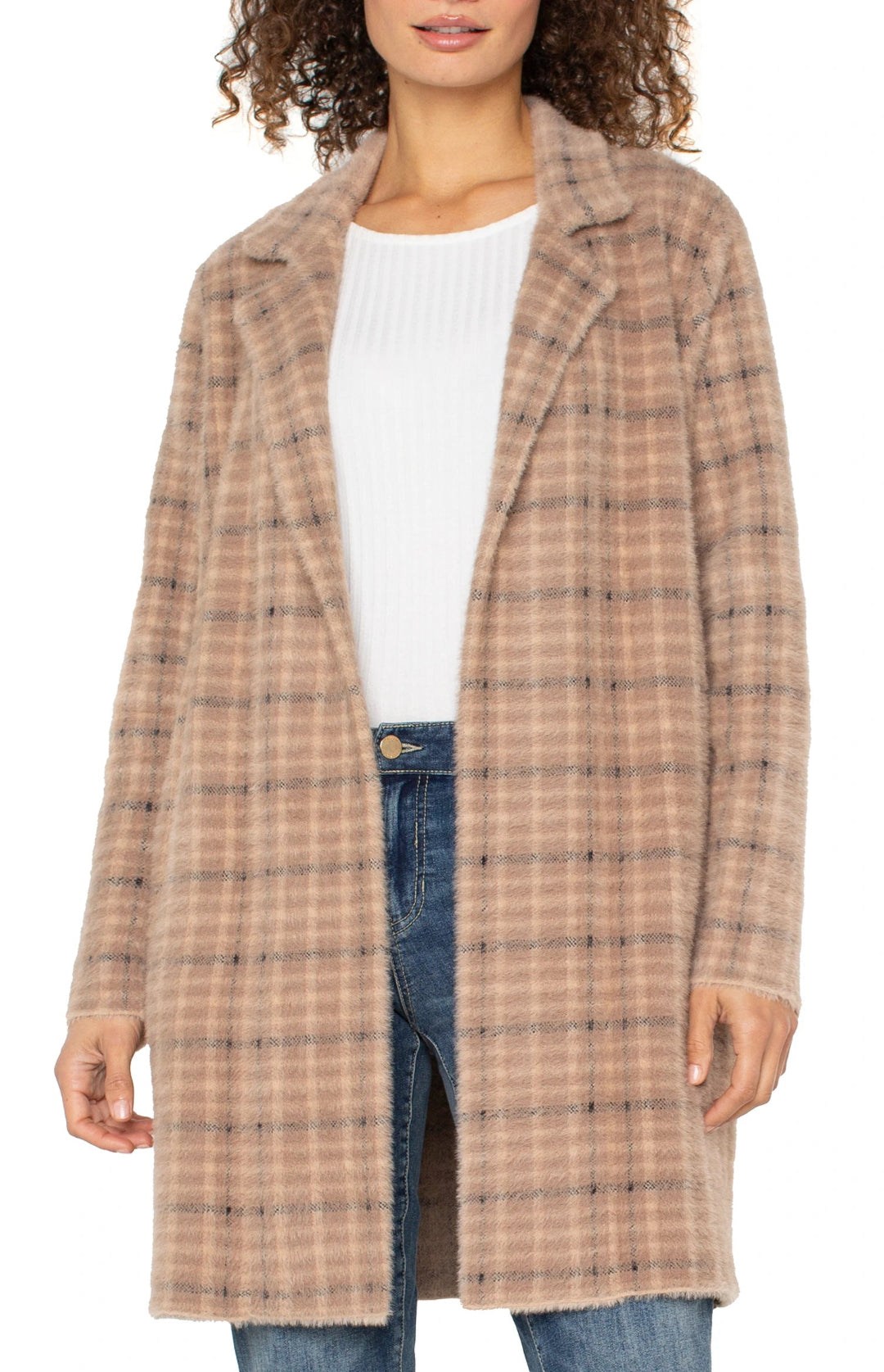 Liverpool-Open Front Coatigan Sweater-Camel