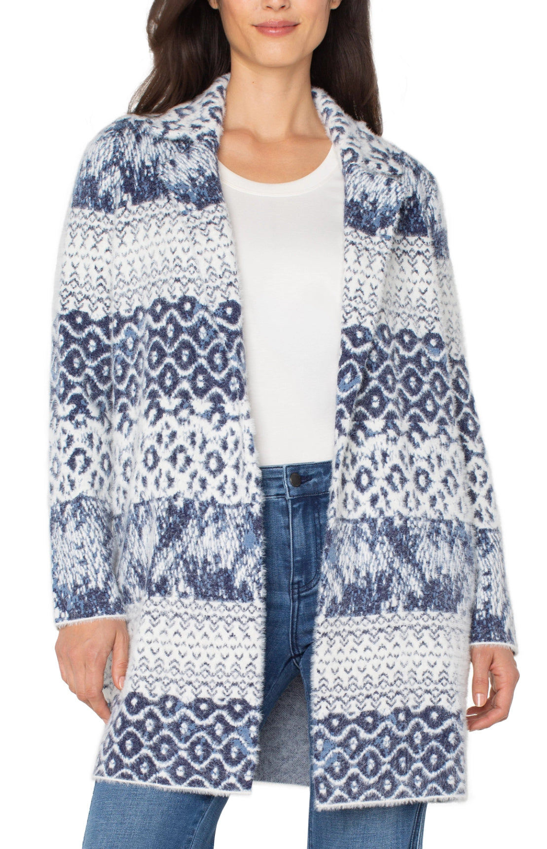 Liverpool-Open Front Coatigan Sweater-Blue