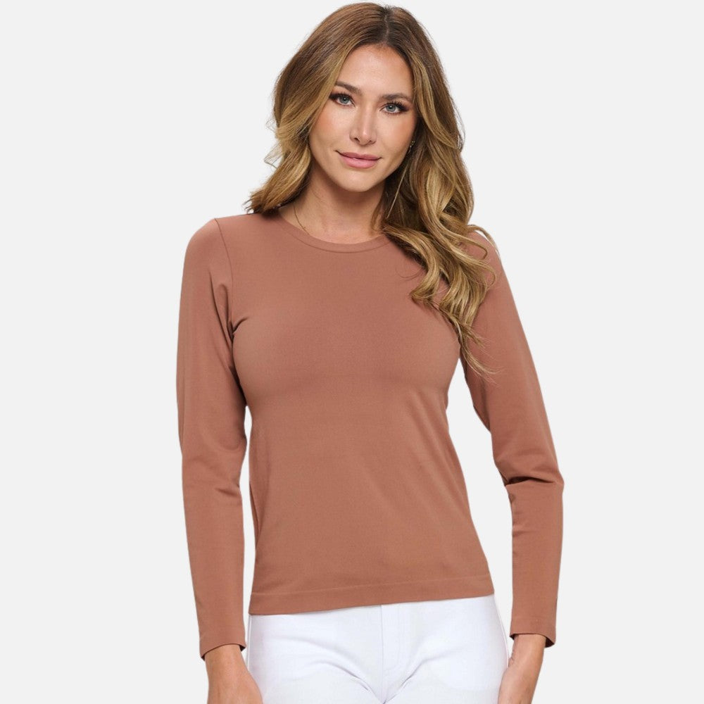 Seamless Round Neck LS-Mocha
