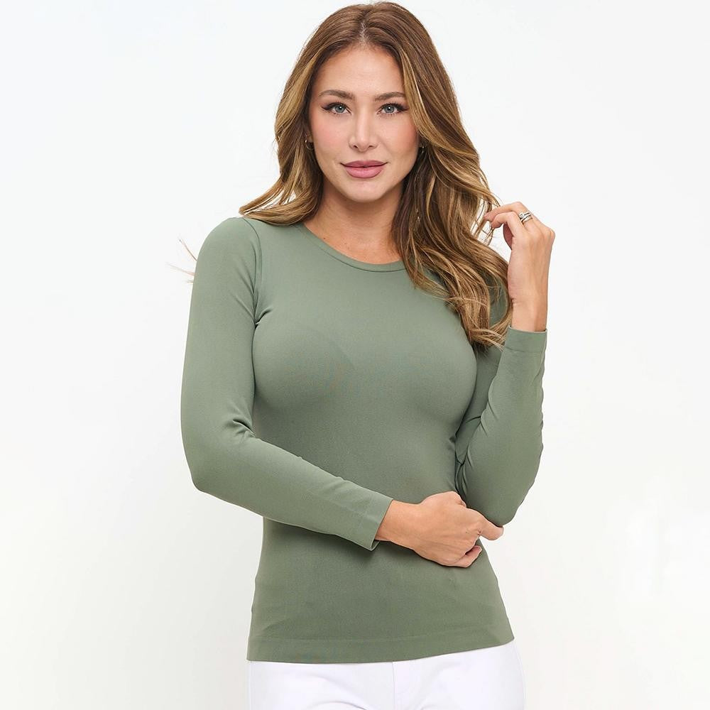 Seamless Round Neck LS-Smoked Olive