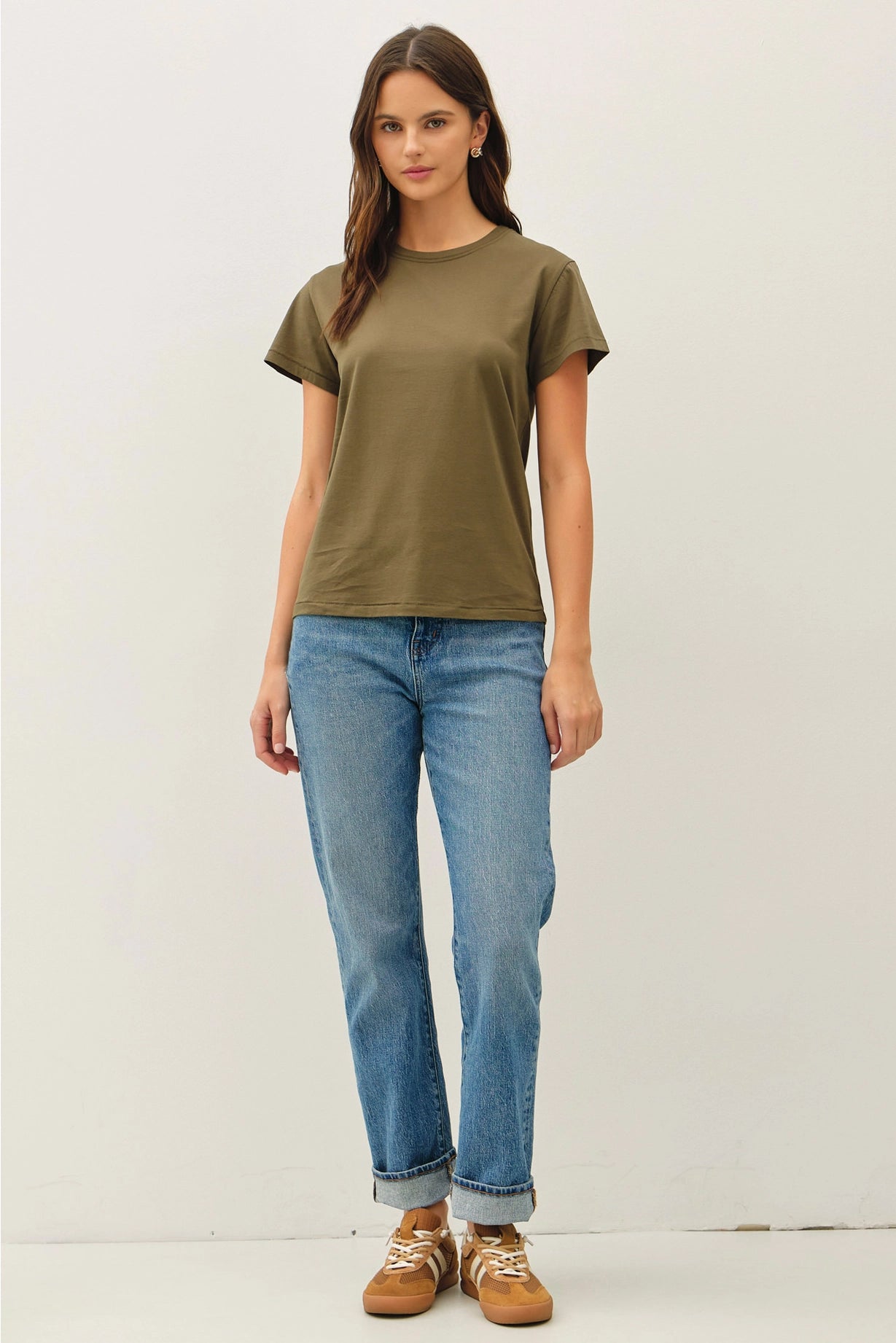 Basic Cotton Crewneck-Olive