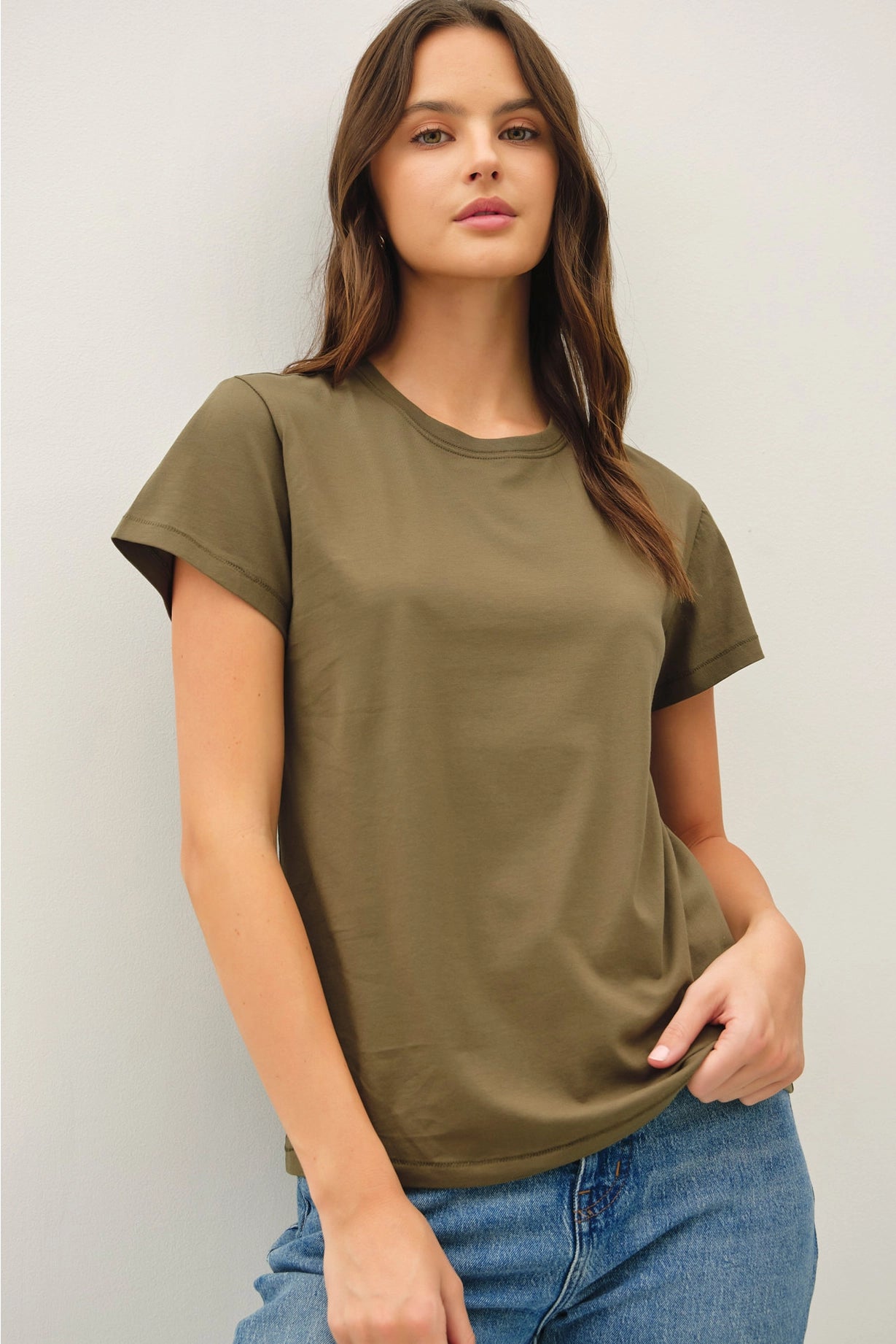 Basic Cotton Crewneck-Olive