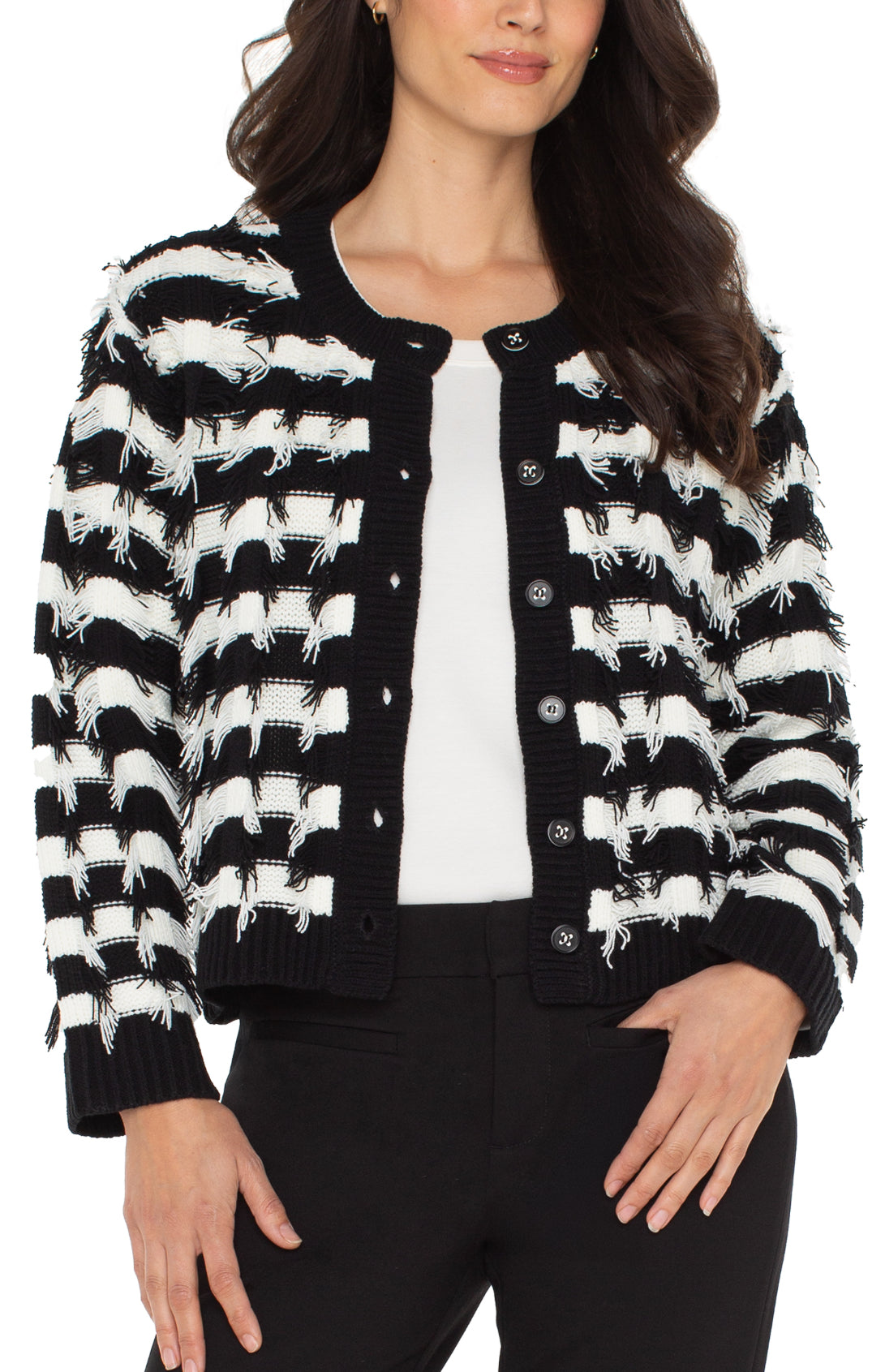 Liverpool Cardigan Sweater-Black/White