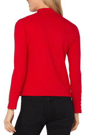 Liverpool Long Sleeve Mock w/Button Details-red