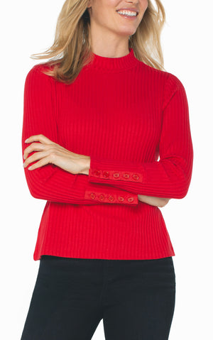 Liverpool Long Sleeve Mock w/Button Details-red