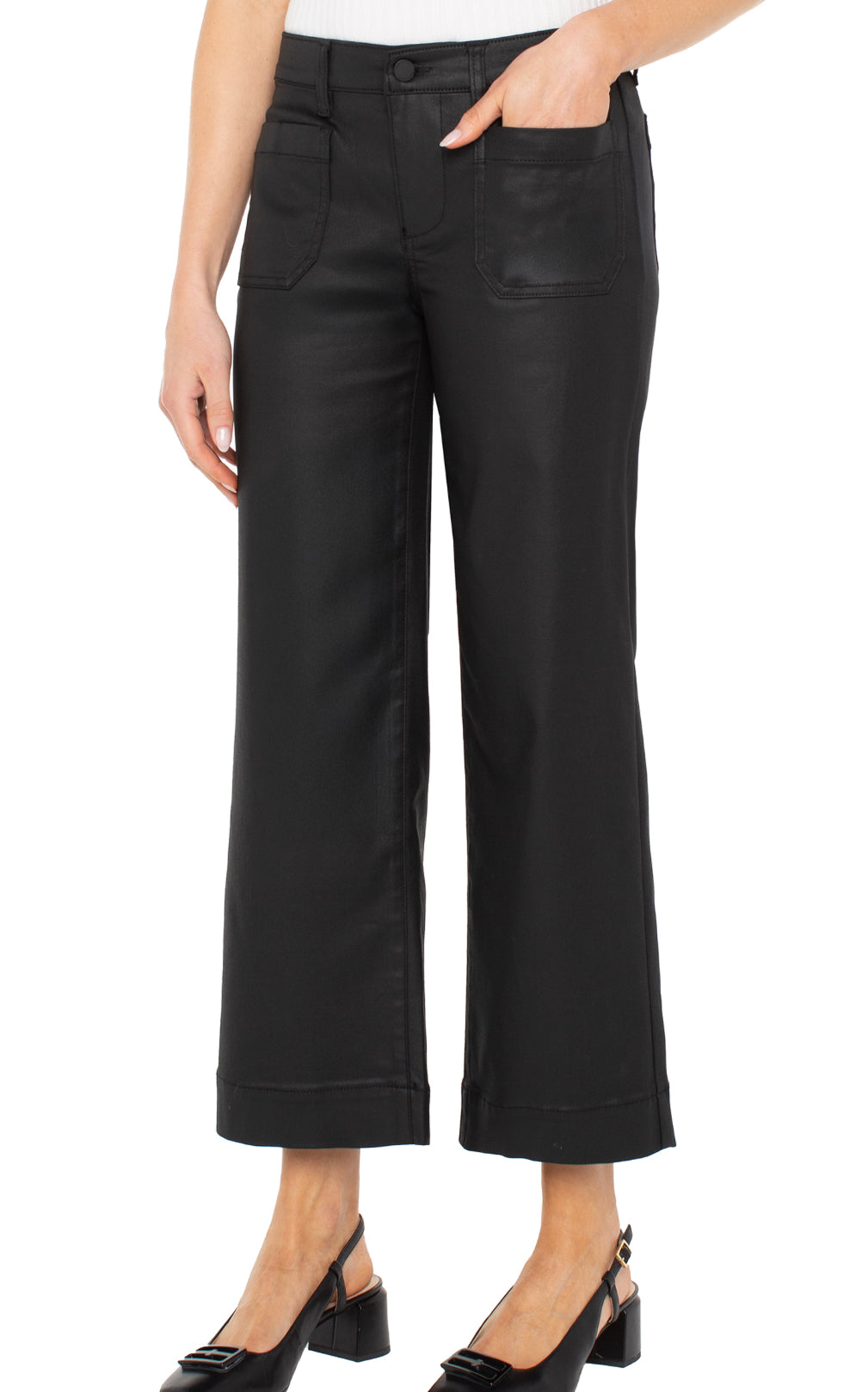 Liverpool-Crop Wide Leg-Black Coated