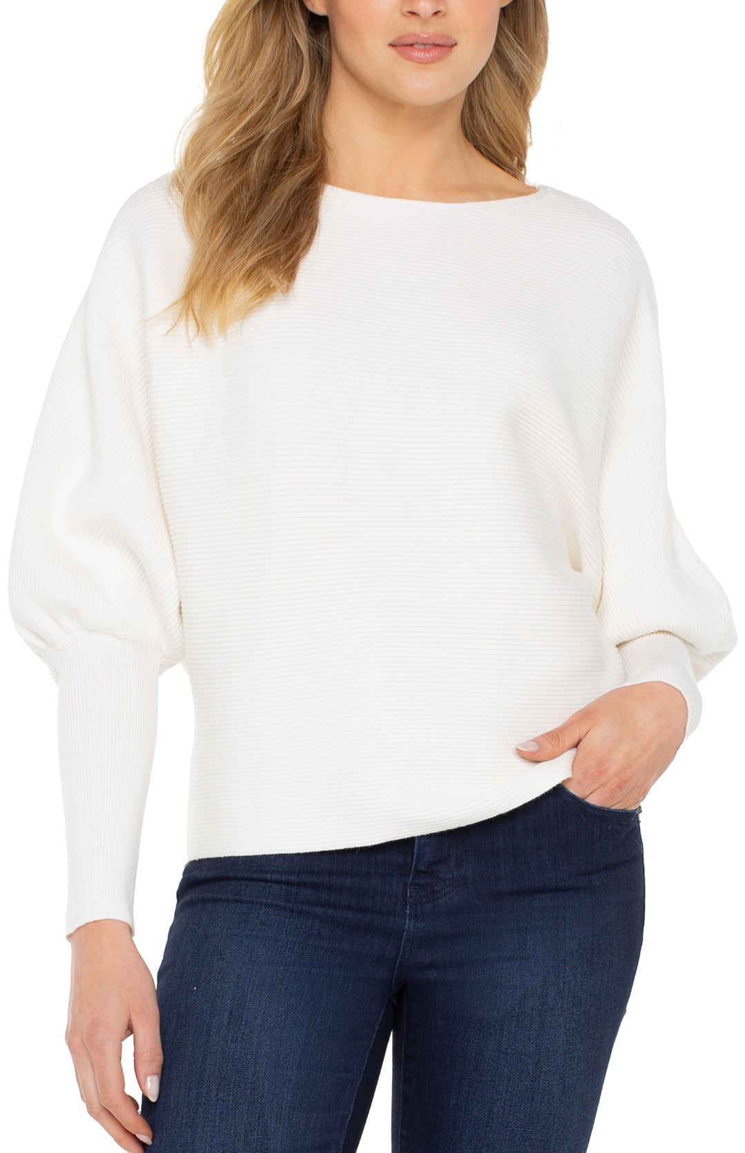 Liverpool-Boat Neck Dolman Sweater-White