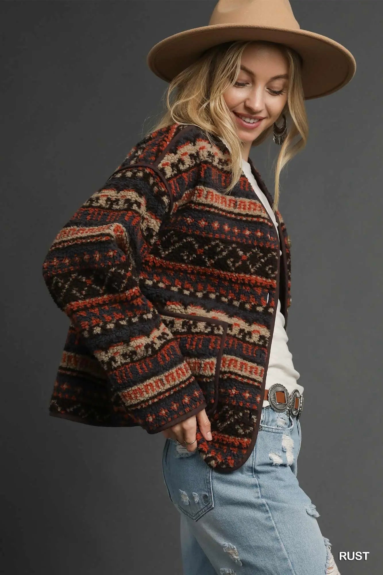 Aztec Patch Jacket-Rust
