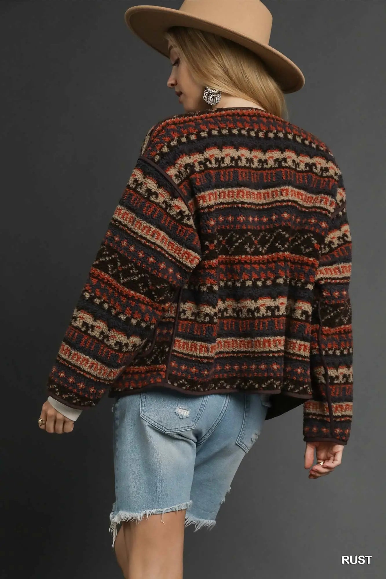 Aztec Patch Jacket-Rust