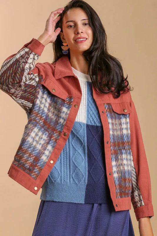 Print Sherpa Jacket-Rust