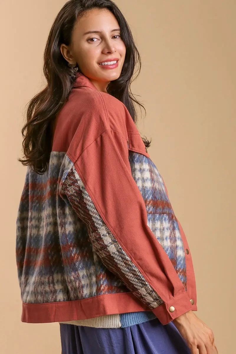 Print Sherpa Jacket-Rust