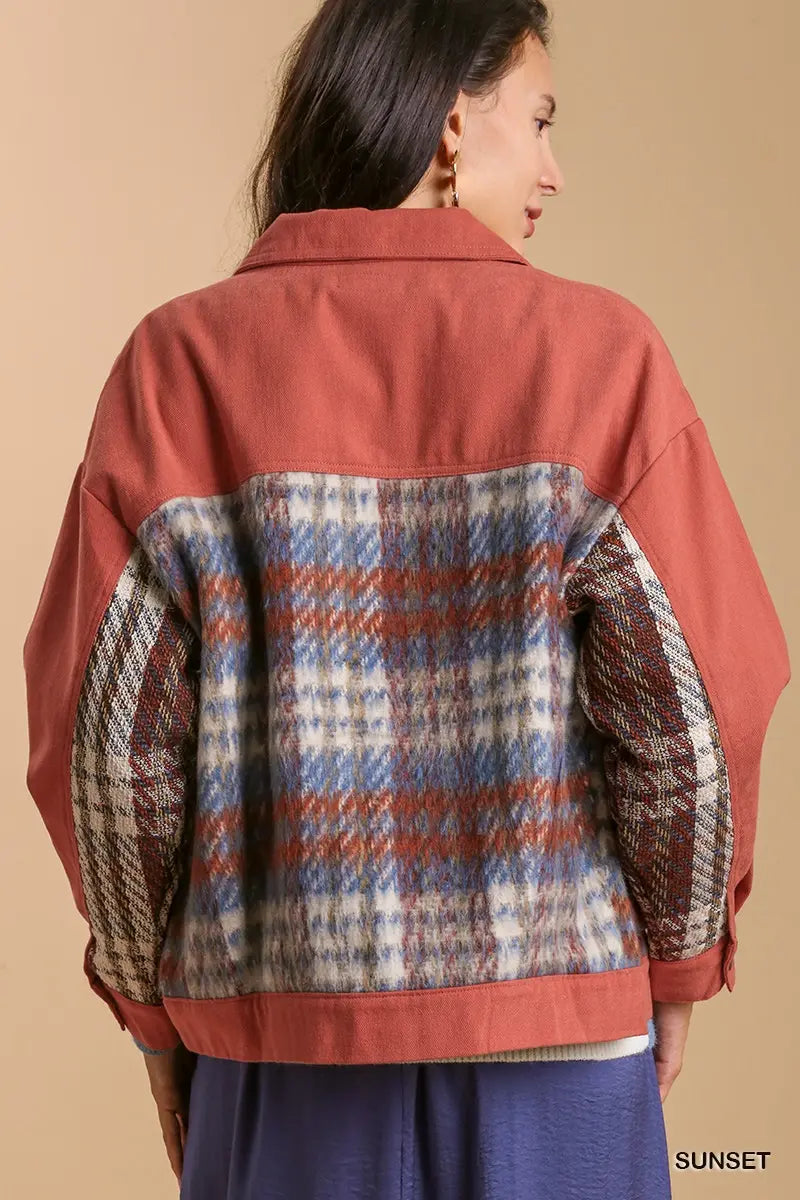 Print Sherpa Jacket-Rust