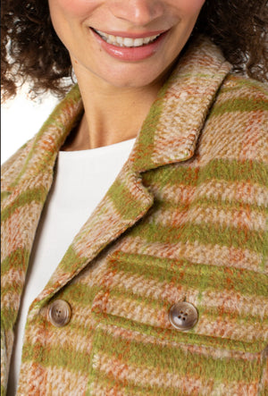 Liverpool-Button Front Boxy Shacket-Green Plaid Gold