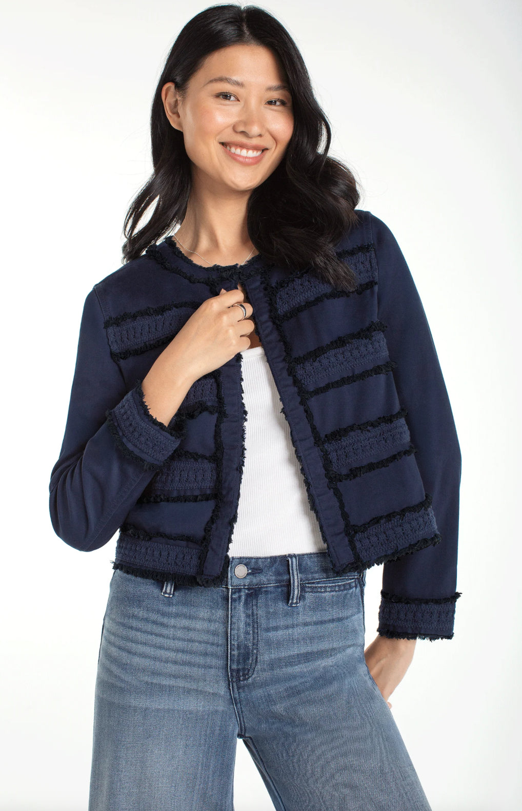 Liverpool Collarless Jacket w/Fray & Lace