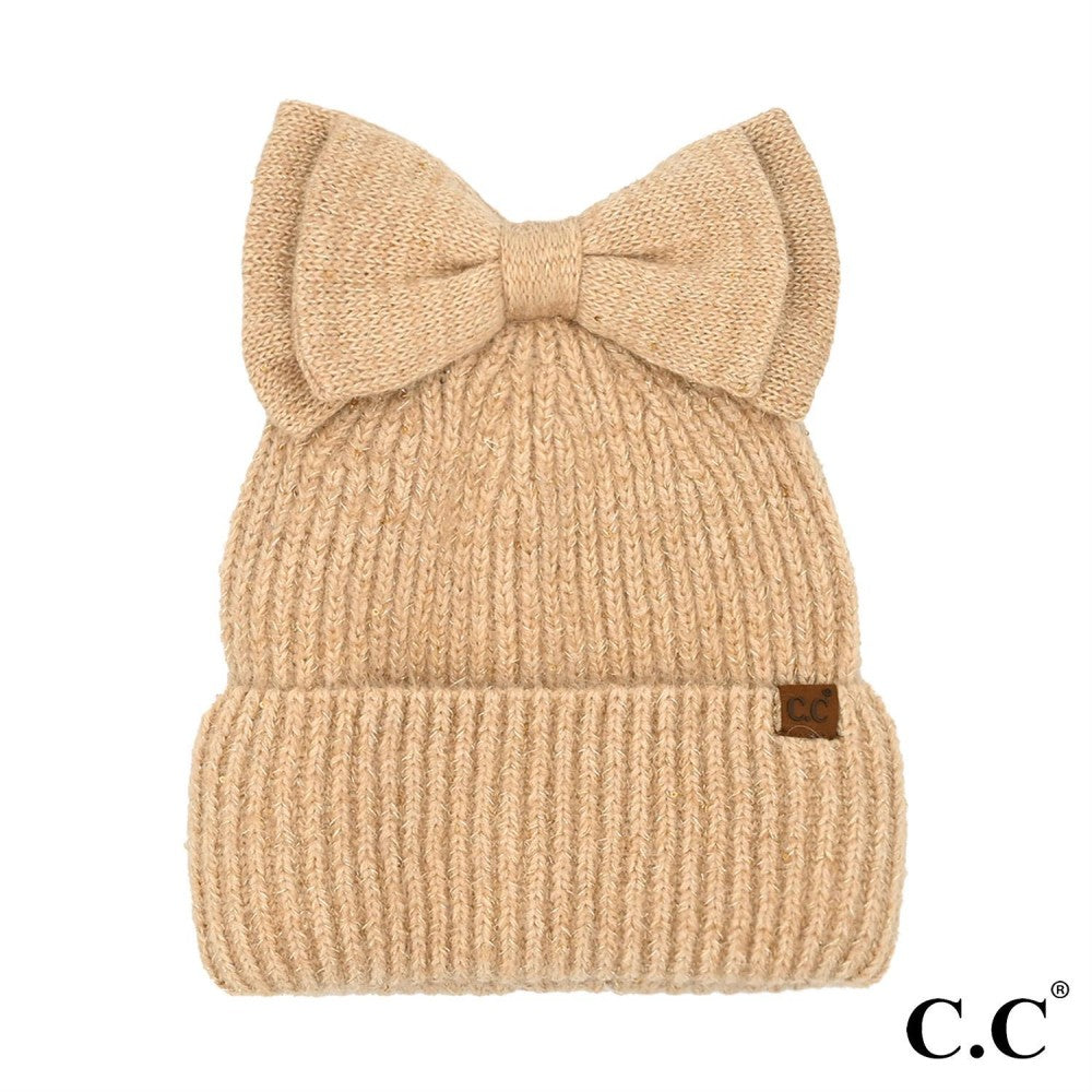 CC Beanie-Messy Bun Bow-Champagne