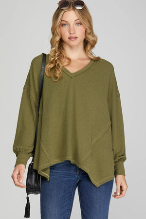 Asymmetrical Hem Top-Olive