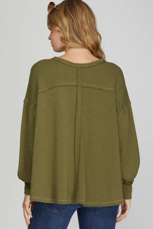 Asymmetrical Hem Top-Olive
