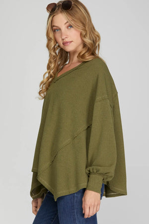 Asymmetrical Hem Top-Olive